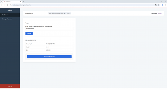 Device calibration report