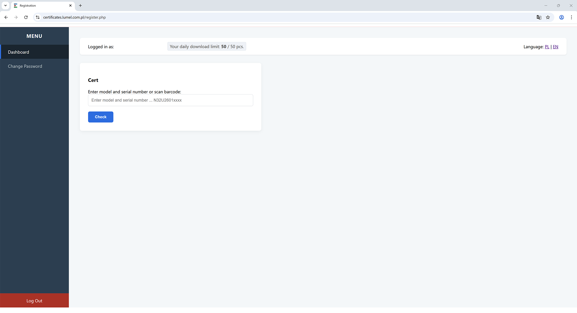 Device calibration report